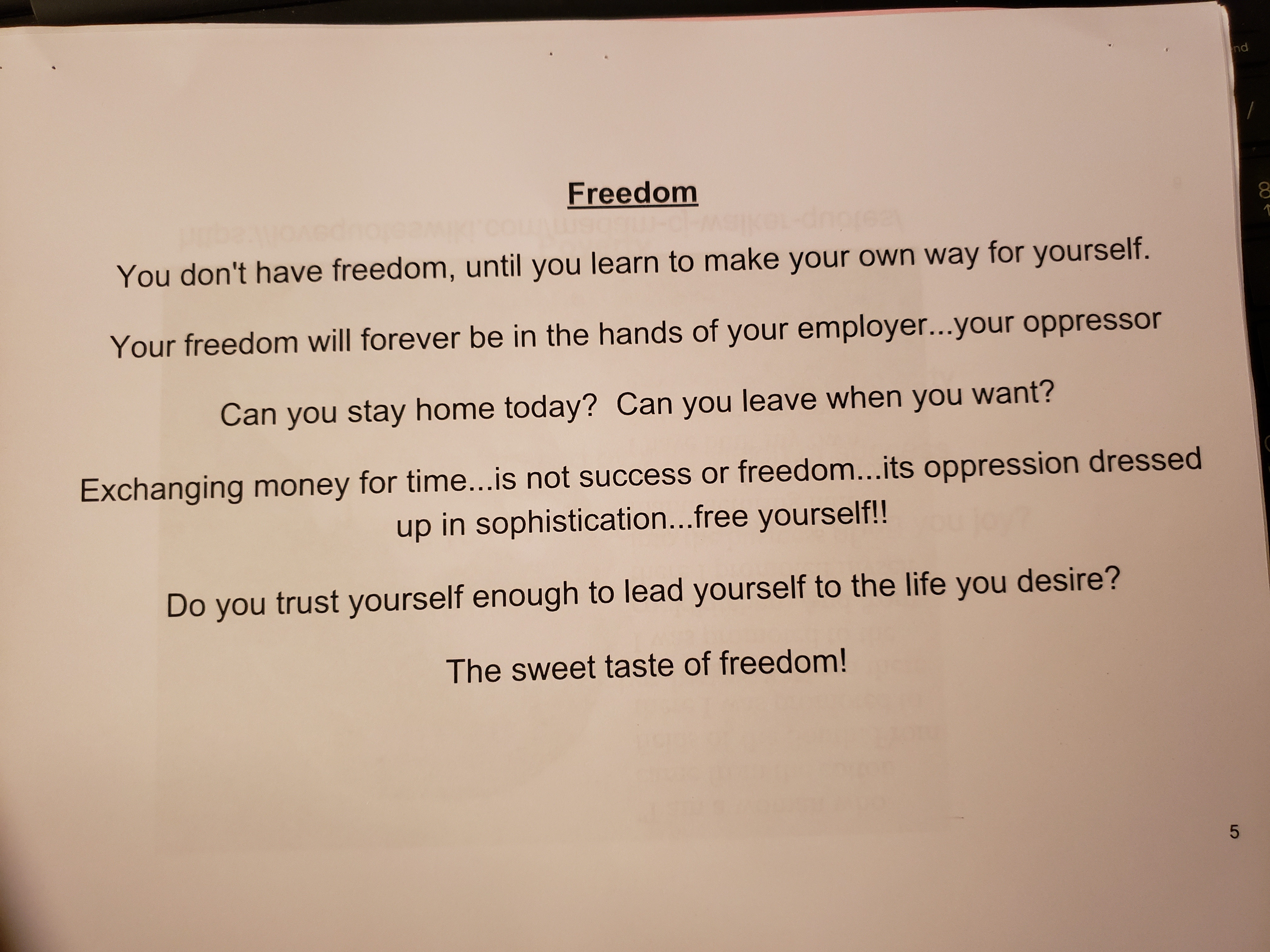 This is a poem about the freedom you dont have when your tied into someone else's dream.