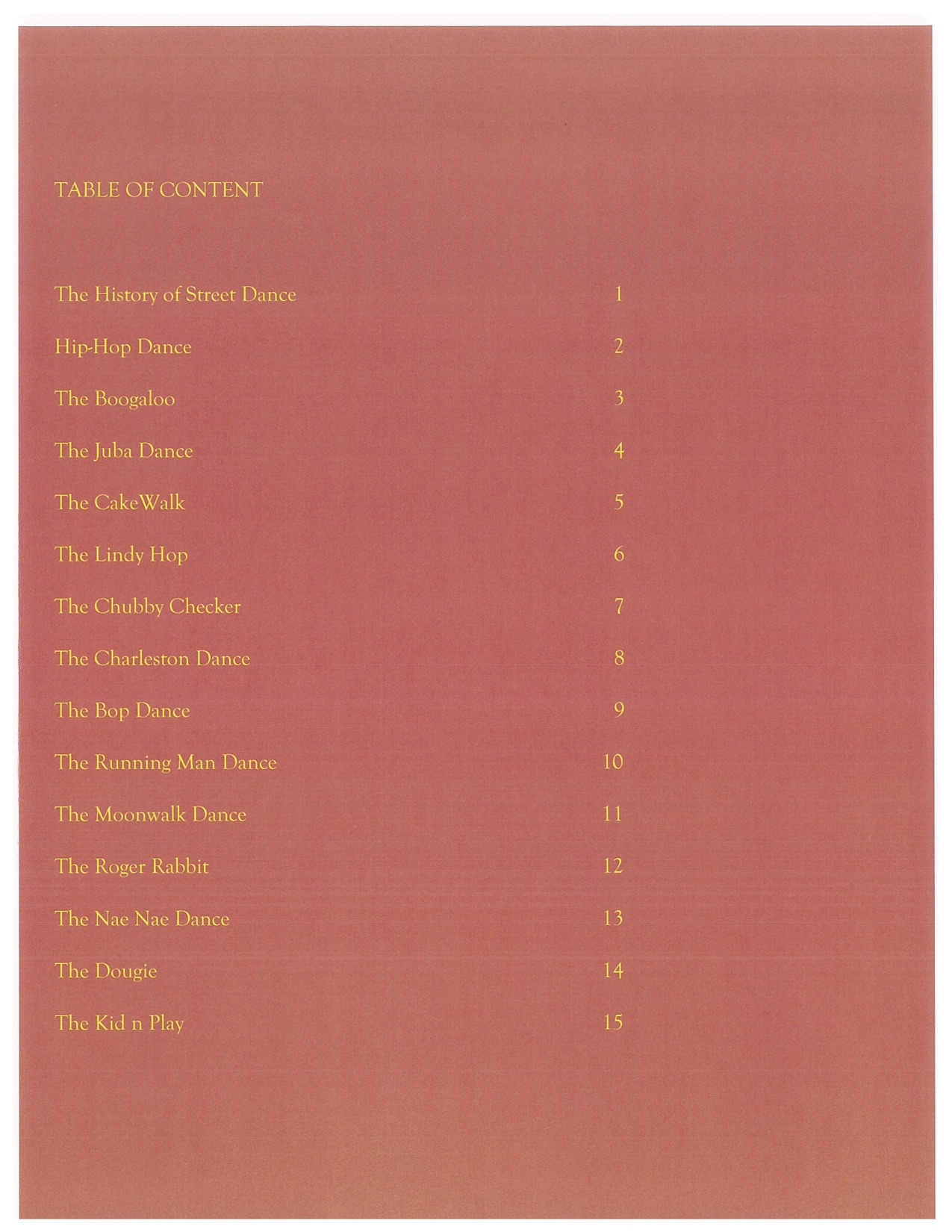 Table of contents.