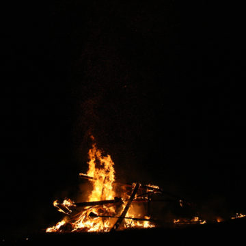 image of structure from Burning Man burning in "alchemy" festival