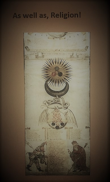 13- Lastly, some people, past and present, study alchemy as a religion. see a picture of two very old men holding up what appears to be ancient scrolls, under the sign of the sun and crescent moon
