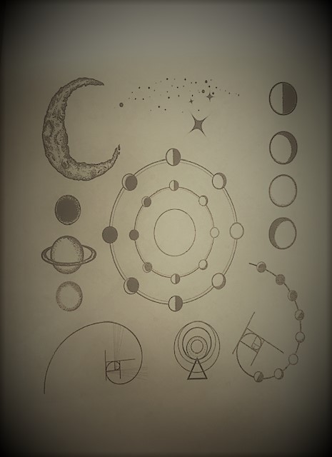 9- A picture of moons, suns, and stars