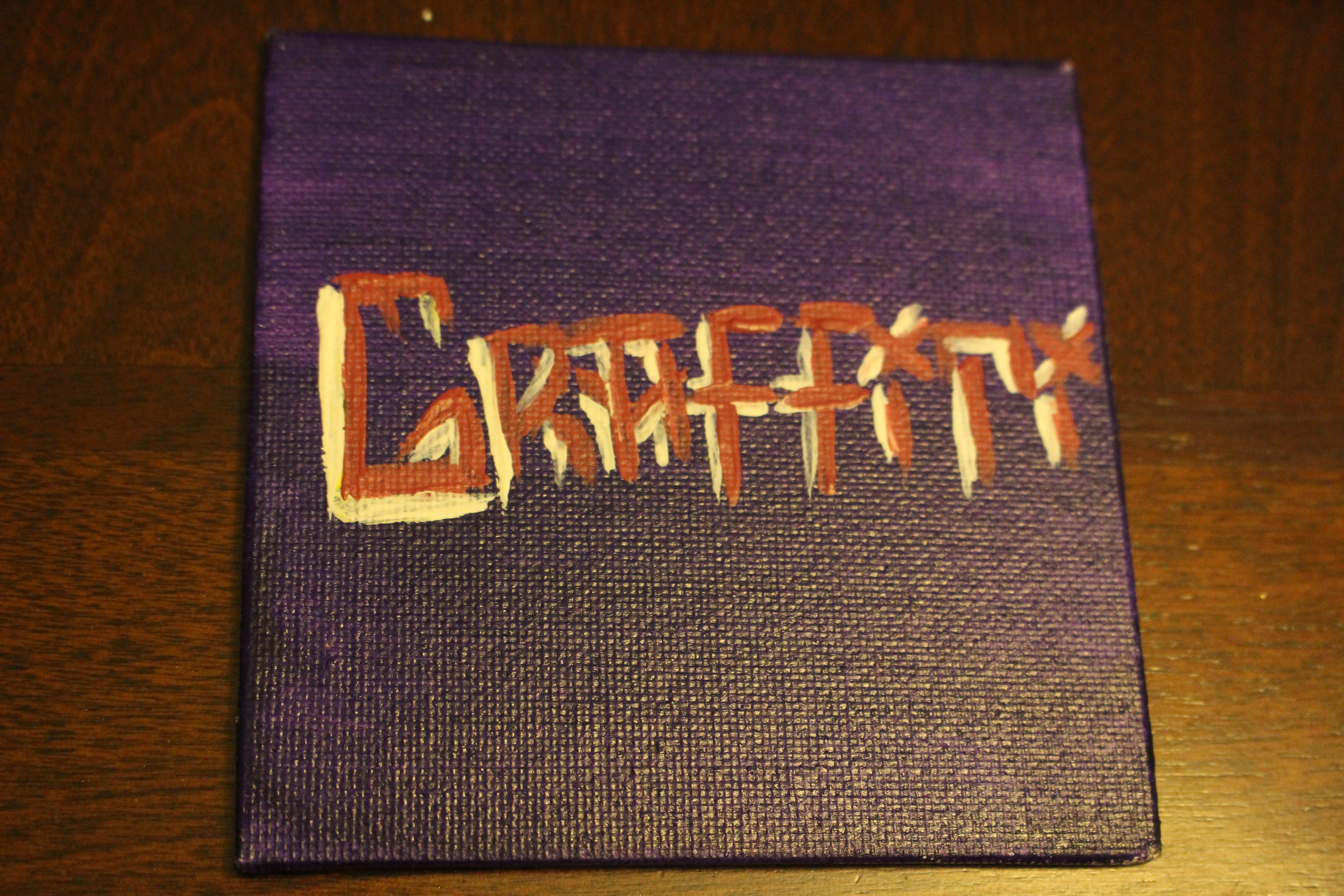 This is a painting of the word ‘Graffiti’ on a mini canvas. This word represents one of the ‘four elements of hip hop”.