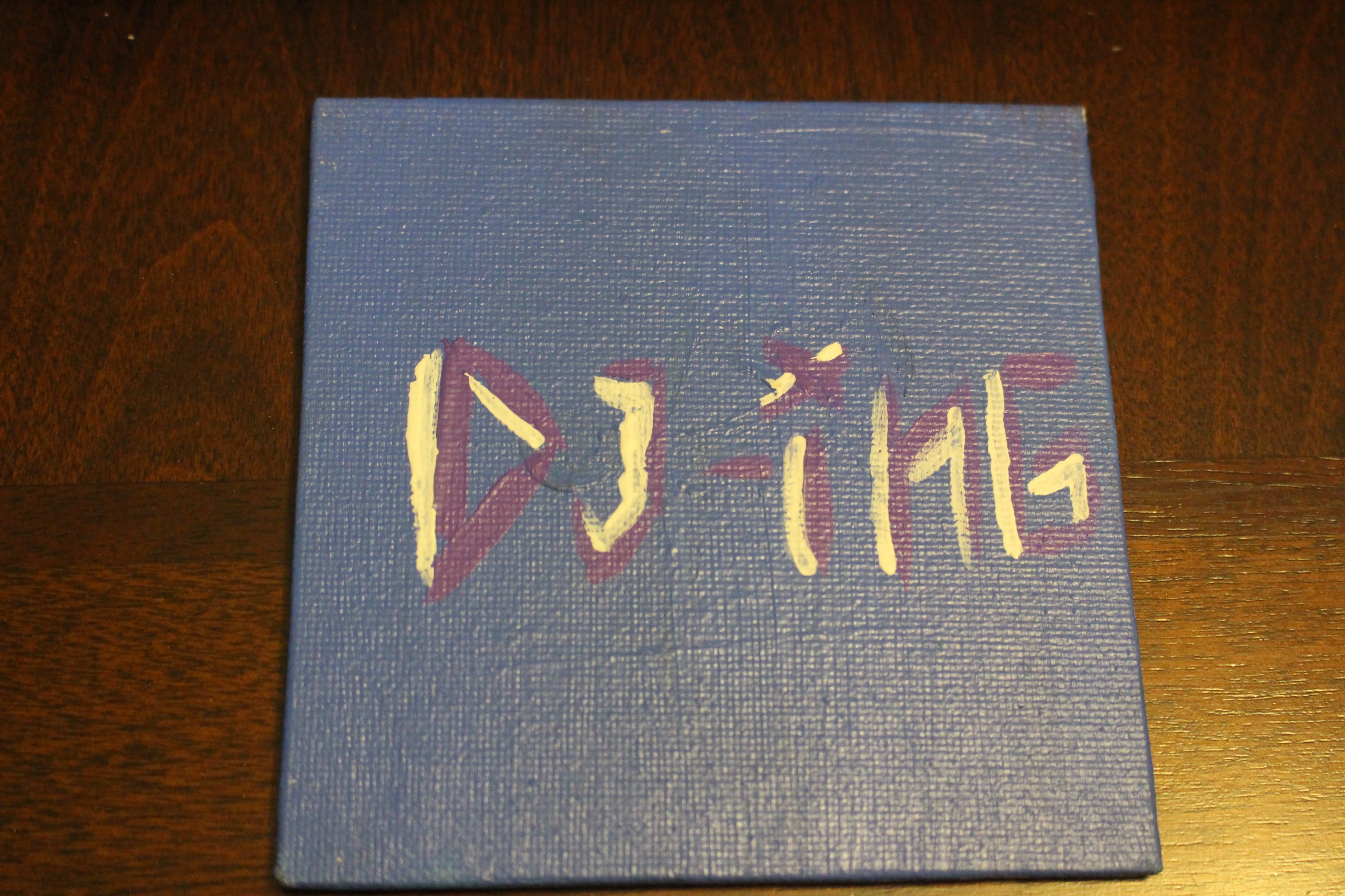 This is a painting of the word ‘dj-ing’ on a mini canvas. This word represents one of the ‘four elements of hip hop”.