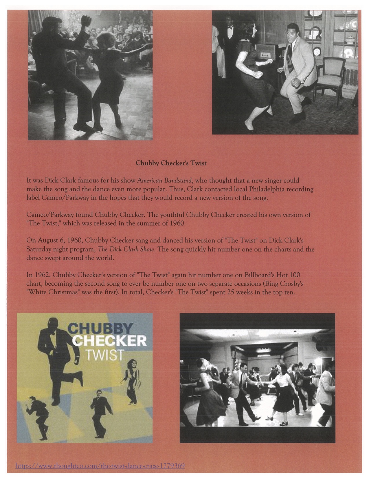 Page 7. The Chubby Checker dance with the performer dancing.